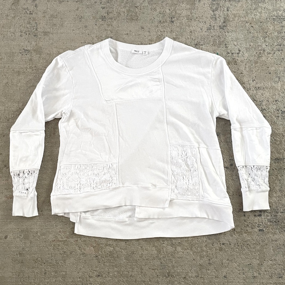 WILT Lace Pull-Over Asymmetrical Sweater Sweatshirt White Size S